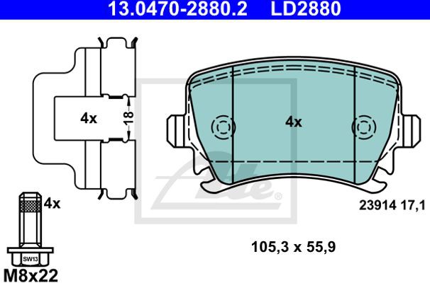 Ate Σετ τακάκια, Δισκόφρενα - 13.0470-2880.2
