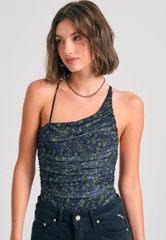 Funky Buddha Γυναικείο Εμπριμέ Off-Shoulder Κορμάκι με Τούλι FBL011-117-17