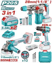 Πνευματικό Πιστολέτο + Γωνιακός Τροχός + Δραπανοκατσάβιδο Κρουστικό 66Nm Μπαταρίας TOTA Li-ion Σετ 20V με 2 Μπαταρίες 5Ah Επαγγελματικό ( TOSLI241183E )