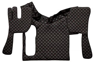 Σετ Πατάκια - Πεθαμένο από Δερματίνη για VOLVO FH1216 2002-2012 - Χειροκίνητο Διπλό - Μαύρο με Κόκκινες Ραφές - 3 τμχ