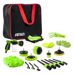 ΒΟΥΡΤΣΕΣ ΚΑΘΑΡΙΣΜΟΥ ΚΑΙ ΓΥΑΛΙΣΜΑΤΟΣ ΣΕΤ 21ΤΕΜ ΓΙΑ ΔΡΑΠΑΝΟ ΣΕ ΤΣΑΝΤΑ ΠΡΑΣΙΝΟ ΧΡΩΜΑ AMIO - 21 Τεμ.