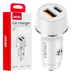 ΦΟΡΤΙΣΤΗΣ ΑΝΑΠΤΗΡΑ 12/24V ΜΕ 2 ΘΥΡΕΣ USB-C+USB 20W 5V/3AQC ΤΑΧΕΙΑΣ ΦΟΡΤΙΣΗΣ ΛΕΥΚΟΣ AMIO - 1 Τεμ.