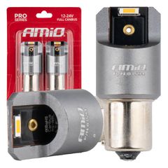 ΛΑΜΠΑΚΙΑ PY21W BAU15s 12/24V 6.000K 2xSMD LED FULL CAN-BUS ΠΟΡΤΟΚΑΛΙ PRO SERIES AMIO - 2 Τεμ.