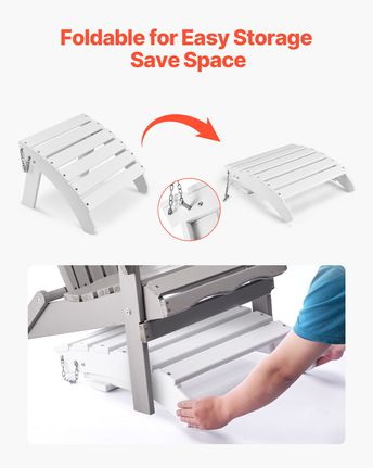 VEVOR Adirondack Ottoman 17,7L x 19,7W x 13,8H ίντσες HDPE Πτυσσόμενο υποπόδιο λευκό-thumb-2