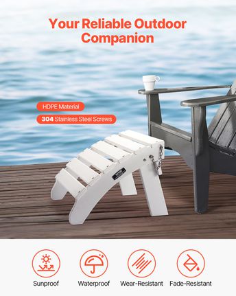 VEVOR Adirondack Ottoman 17,7L x 19,7W x 13,8H ίντσες HDPE Πτυσσόμενο υποπόδιο λευκό-thumb-1