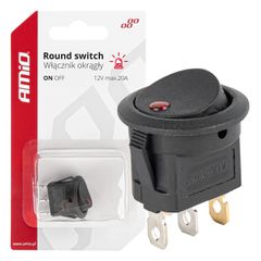 ΔΙΑΚΟΠΤΗΣ 12V ON/OFF ΣΤΡΟΓΓΥΛΟΣ ΜΕ 3 ΕΠΑΦΕΣ ΚΟΚΚΙΝΟ LED AMIO - 1 τεμ.