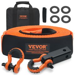 VEVOR Polyester Heavy Duty Tow Strap Recovery Kit 3" x 30 ft (MBS-36.000 lbs) Ιμάντας βαρούλκου, Τριπλός ενισχυμένος βρόχος, ιμάντας αρπαγής + Δέκτης αγκίστρου 2" + Δακτύλιοι D-Ring 3/4" (2 τεμ.) + St