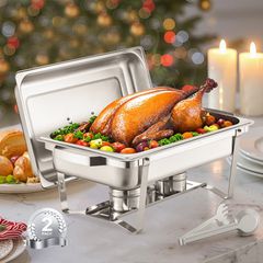VEVOR 8 Qt 2 Pack Ορθογώνιο σετ μπουφέ πιάτων πλήρους μεγέθους από ανοξείδωτο χάλυβα