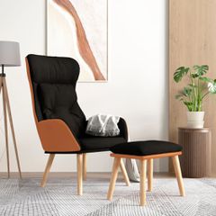 Πολυθρόνα Relax Μαύρο από Συνθετικό Δέρμα & Υφασμα με Υποπόδιο 3097766