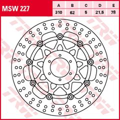 ΔΙΣΚΟΠΛΑΚΑ ΕΜΠΡΟΣ TRW HONDA CBR 900RR (Fireblade) 1998-1999. MSW227-thumb-1