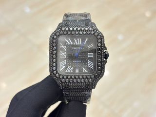 Cartier Sandos 40’ Automatic IcedOut Diamonds Black Sapphire Swiss Superclone Replica Αντιγραφο