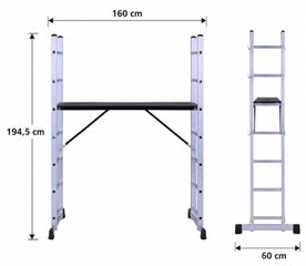 Διπλή Σκάλα Αλουμινίου 2X7,Σκαλωσιά 160cm X 194,5cm με Μπάρα Σταθεροποίηση