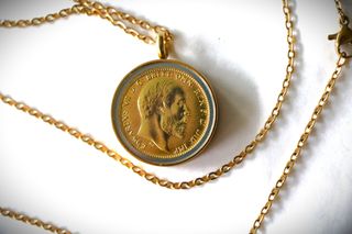 Κρεμαστό μενταγιόν κολιέ Edward Εδουάρδος Λίρα Αγγλίας επίχρυση 24Κ με αλυσίδα
