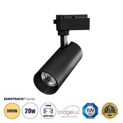 Globostar BEAMTRACK 60811 Μονοφασικό Φωτιστικό Σποτ Ράγας LED 20W 230V 2400lm 30° Acrylic HQ LENS AC 220-240V IP20 Φ6.2 x Υ15.8 cm Θερμό Λευκό 3000k - EUROTRACK® System 1L+1N - Μαύρο - Bridgelux Chip