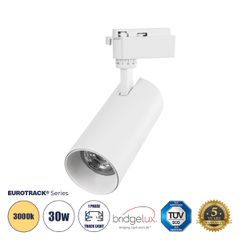 Globostar BEAMTRACK 60814 Μονοφασικό Φωτιστικό Σποτ Ράγας LED 30W 230V 3600lm 30° Acrylic HQ LENS AC 220-240V IP20 Φ7.4 x Υ17.9cm Θερμό Λευκό 3000k - EUROTRACK® System 1L+1N - Λευκό - Bridgelux Chip -