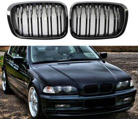 Καρδιές Μάσκας Για Bmw 3 E46 99-01 Sedan/Touring/Compact M4 Look Με Διπλή Γρίλια Μαύρο Γυαλιστερό 2 Τεμάχια