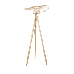 GloboStar® POPPY 01987 Boho Επιδαπέδιο Φωτιστικό Μονόφωτο 1 x E27 IP20 Μπεζ Ξύλο - Μ58 x Π58 x Υ138cm