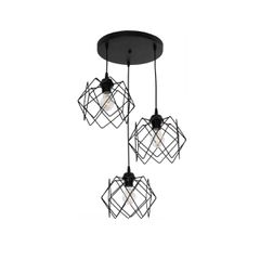 GLOBOSTAR® DAZLA 201-0024 Vintage Κρεμαστό Φωτιστικό Οροφής με Ντουί 3 x E27 AC 220-240V IP20 - Μαύρο - Μ47 x Π47 x Υ60cm