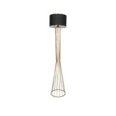 GloboStar® NOVA 201-0042 Μοντέρνο Επιδαπέδιο Φωτιστικό 1 x E27 IP20 Χρυσό Μεταλλό με Μαύρο Ύφασμα - Μ32 x Π32 x Υ152cm