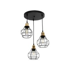 GLOBOSTAR® NOVARAY 201-0083 Vintage Κρεμαστό Φωτιστικό Οροφής με Ντουί 3 x E27 AC 220-240V IP20 - Μαύρο & Χρυσό - Μ40 x Π40 x Υ50cm