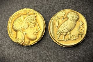 Χρυσό Συλλεκτικό νόμισμα τετραδραχμο Kεφαλή Aθηνάς Κουκουβάγια 24Κ 5macro επίχρυσο Αντίγραφο ποιότητας μουσείου-thumb-1