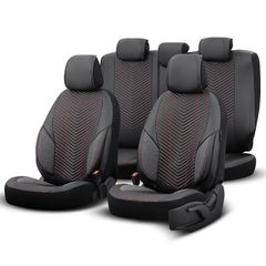 Καλύμματα Αυτοκινήτου Otom "Advanced Leather" Universal Δερματίνη / Λινό Ύφασμα Σετ Εμπρός / Πίσω 11 Τεμαχίων Μαύρο / Κόκκινο ΑDV-101
