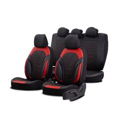 Καλύμματα Αυτοκινήτου Otom Progressive Design Universal Full Δερματίνη Σετ Εμπρός / Πίσω 11 Τεμαχίων Μαύρο / Κόκκινο ΡRG-104