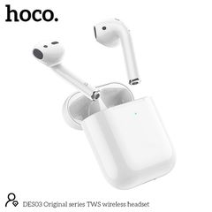 Wireless Hands Free Hoco. DES03 Plus TWS V5.0 350mAh και 3h Ώρες Λειτουργίας Λευκά με Μαύρο Silicon Sleeve