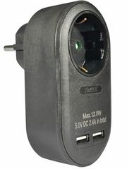 ELP37102 | ΑΝΤΑΠΤOΡΑΣ ΜΕ USB SCHUKO → 1Θ SCHUKO max:3680W IP20 ΜΑΥΡΟ