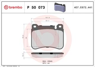 Σετ τακάκια, Δισκόφρενα Brembo P 50 073 για Mercedes