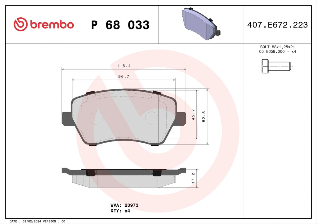 Σετ τακάκια, Δισκόφρενα Brembo P 68 033