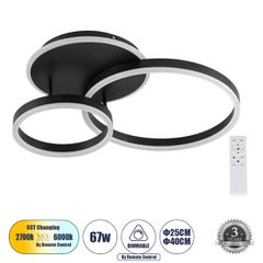 Φωτιστικό Οροφής Δαχτυλίδι-Κύκλος LED CCT 67W 8107lm 360° AC 220-240V - Εναλλαγή Φωτισμού μέσω Τηλεχειριστηρίου All In One Ψυχρό 6000k+Φυσικό 4500k+Θερμό 2700k Dimmable Φ25+40cm+BackLight - Μαύρο - 3