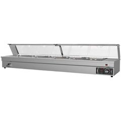 Μπαιν Μαρί βιτρίνα σετ με 5 δοχεία GN 1/2 100mm με βρυσάκι. Διαστάσεις: 148Χ37Χ33