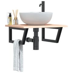 vidaXL Ράφι Νιπτήρα Τοίχου από Ατσάλι / Μασίφ Ξύλο Δρυός