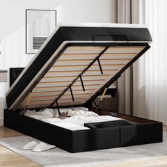Οθωμανικό κρεβάτι με στρώματα & LEDs Μαύρο Faux Leather 3312147