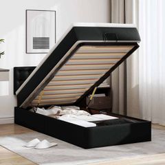 Οθωμανικό κρεβάτι με στρώματα & LEDs Μαύρο Faux Leather 3312132
