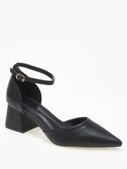 Μυτερές γόβες με χοντρό τακούνι και μπαρέτα - Μαύρο