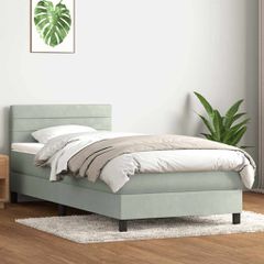 Box Spring κρεβάτι με στρώμα ανοιχτό γκρι 80x220 cm Βελούδινο 3316329