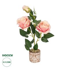 GloboStar® Artificial Garden PINK ROSE 20984 Διακοσμητικό Φυτό Ροζ Τριαντάφυλλα Υ38cm
