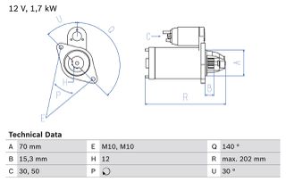 BOSCH Μίζα 12V 1.7kW 0986025940