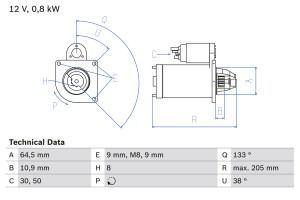 BOSCH Μίζα 12V 0.8kW 0986024210