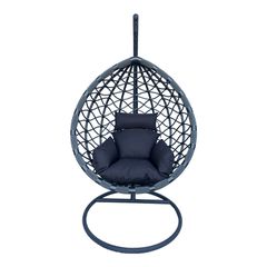 Κούνια φωλιά με βάση Lyere pakoworld μέταλλο γκρι-pe rattan σε γκρι απόχρωση 120x108x195εκ