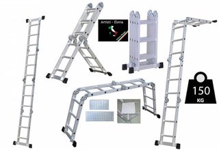 Πολυμορφική Σκάλα Αλουμινίου 4X3 337cm με ΔΩΡΟ Σκαλοπάτια και Βάση
