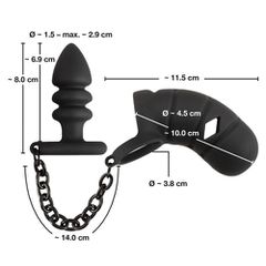Ball ring with cock cage and anal plug-thumb-8