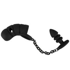 Ball ring with cock cage and anal plug-thumb-2