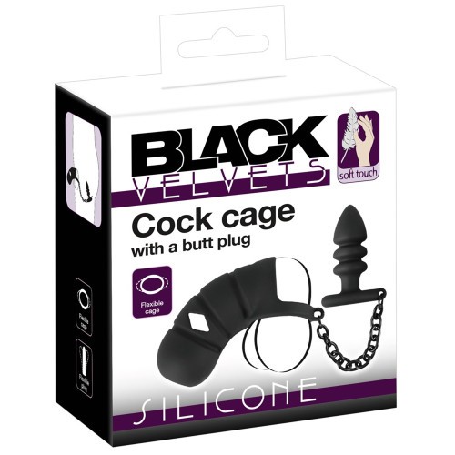 Ball ring with cock cage and anal plug