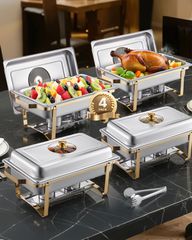 VEVOR 8 Qt 4 Pack Ορθογώνιο σετ μπουφέ για πιάτα πλήρους μεγέθους από ανοξείδωτο χάλυβα