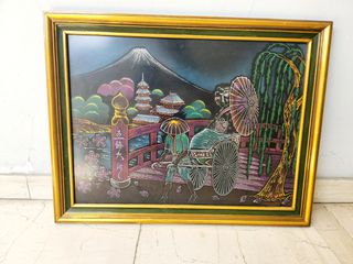Vintage 1950 πίνακας Ζωγραφικής ιαπωνικής γκέισας/ Mount Fuji Chureito Pagoda Α9016 ΤΙΜΗ 25 ΕΥΡΩ
