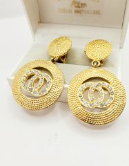 Vintage 90’ τύπου ΄΄Chanel΄΄ ογκώδη κρεμαστά σκουλαρίκια επίχρυσα με ζιργκόν Α9026 ΤΙΜΗ 50 ΕΥΡΩ