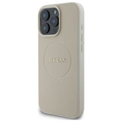 Guess Grained Gold Ring MagSafe Case for iPhone 16 Pro Max - Beige-thumb-1